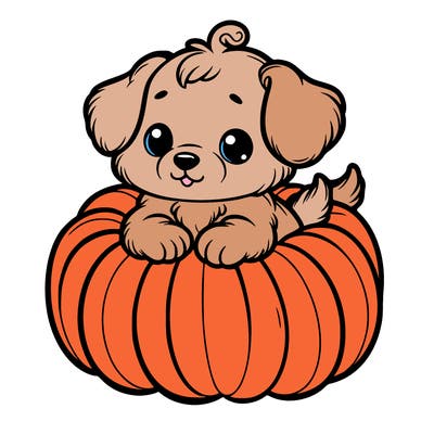 cute little puppy in a pumpkin