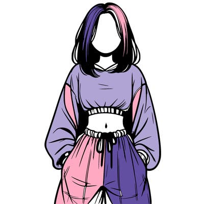 realistic girl faceless with baggy pants and a crop top