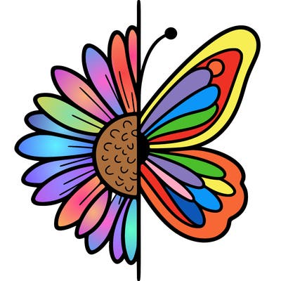 half flower, half butterfly.