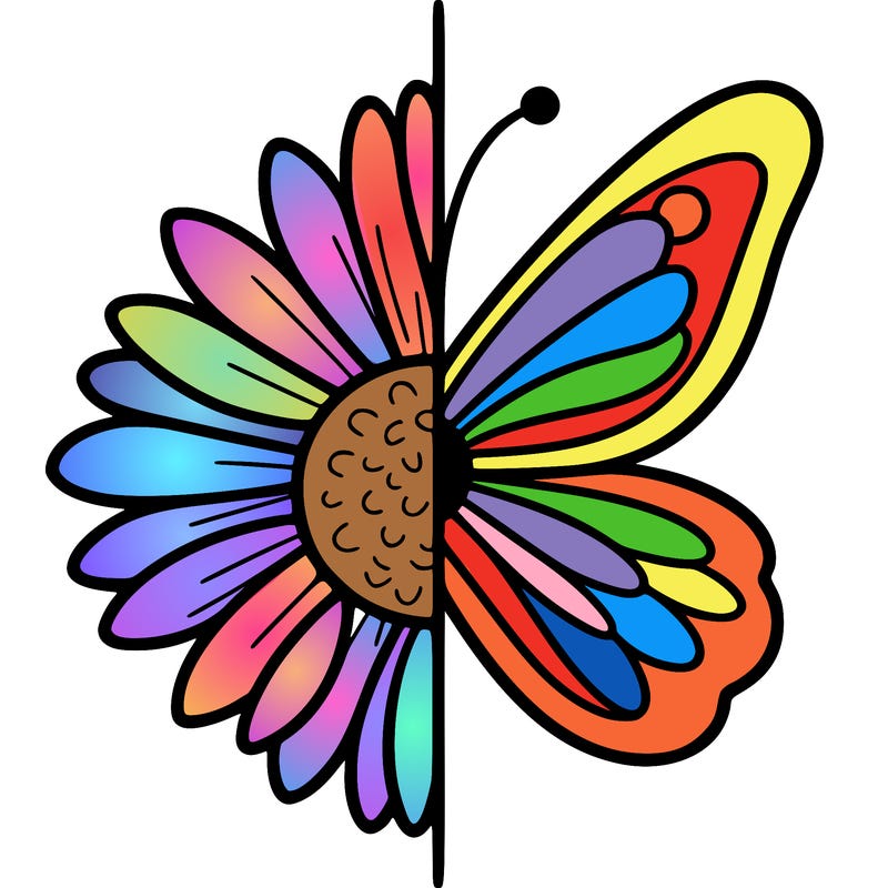 half flower, half butterfly.