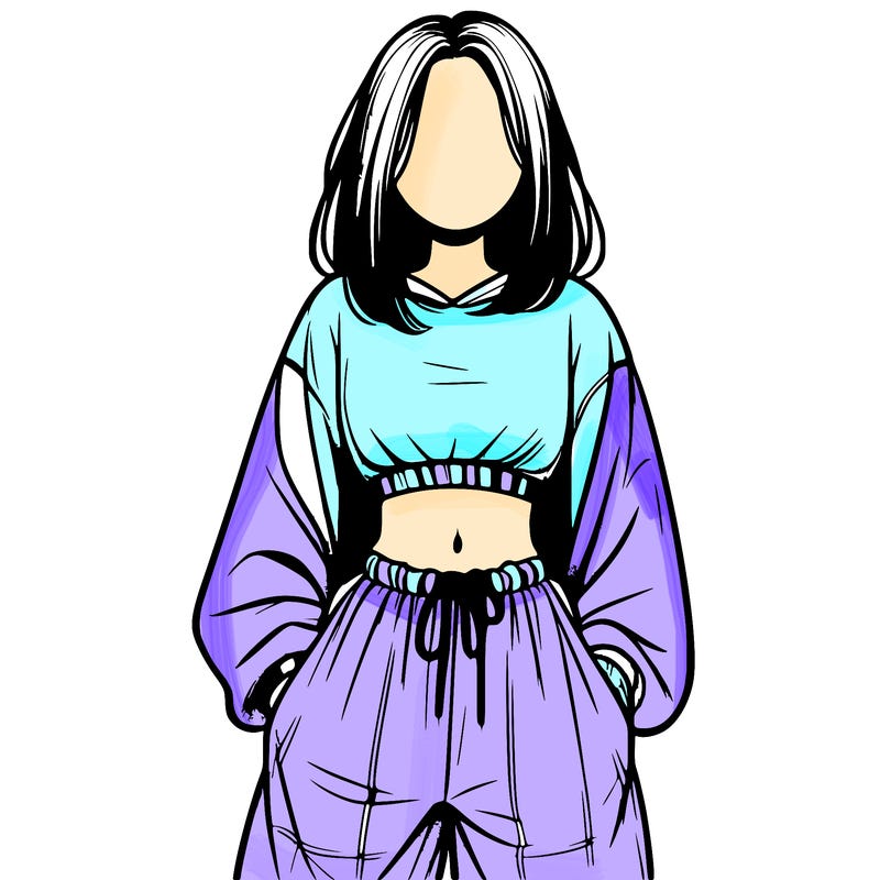 realistic girl faceless with baggy pants and a crop top