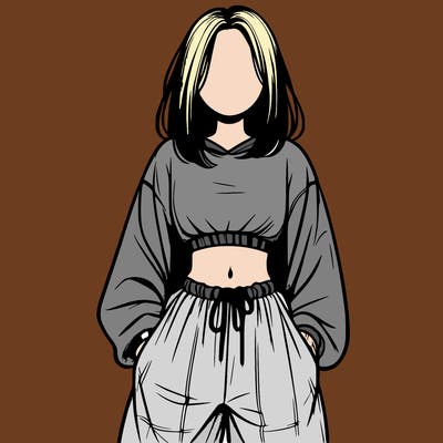 realistic girl faceless with baggy pants and a crop top