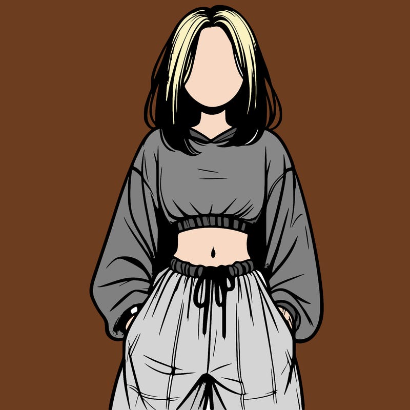 realistic girl faceless with baggy pants and a crop top