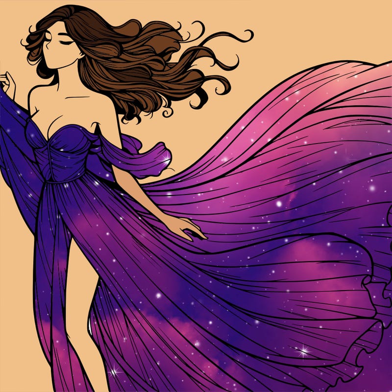 realistic woman in dress flowing the the wind