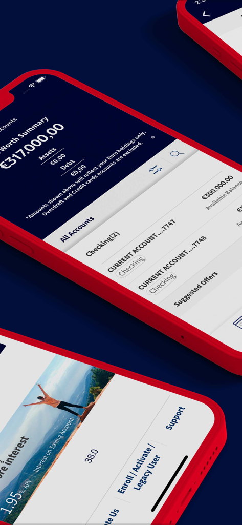 Eurobank Cy - Eurobank Cy mobile app displaying worth summary and current account balances on a smartphone