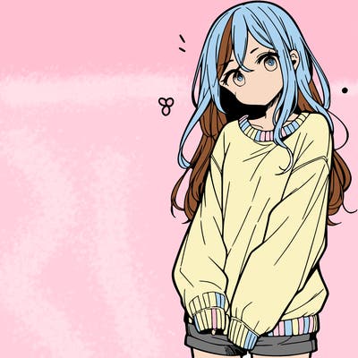 manga teen girl  in a sweater and baggy pants