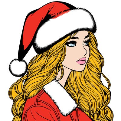 realistic girl in santa hat