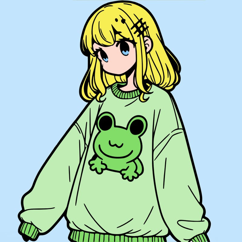 girl wearing frogging sweatshirt