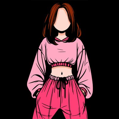 realistic girl faceless with baggy pants and a crop top