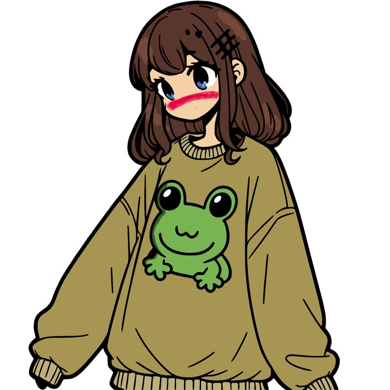 girl wearing frogging sweatshirt