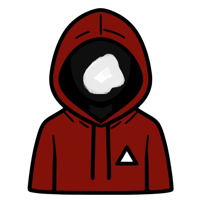 a person with non face waering a hoodie with a small triangle symbol