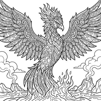 Embark on an epic coloring adventure with this stunning Volcanic Phoenix. Its gothic elegance and intricate details promise a truly captivating artistic journey.