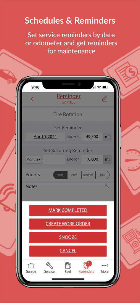 AUTOsist Fleet Management App - Mobile app interface showing fleet maintenance schedules and service reminders by date and odometer