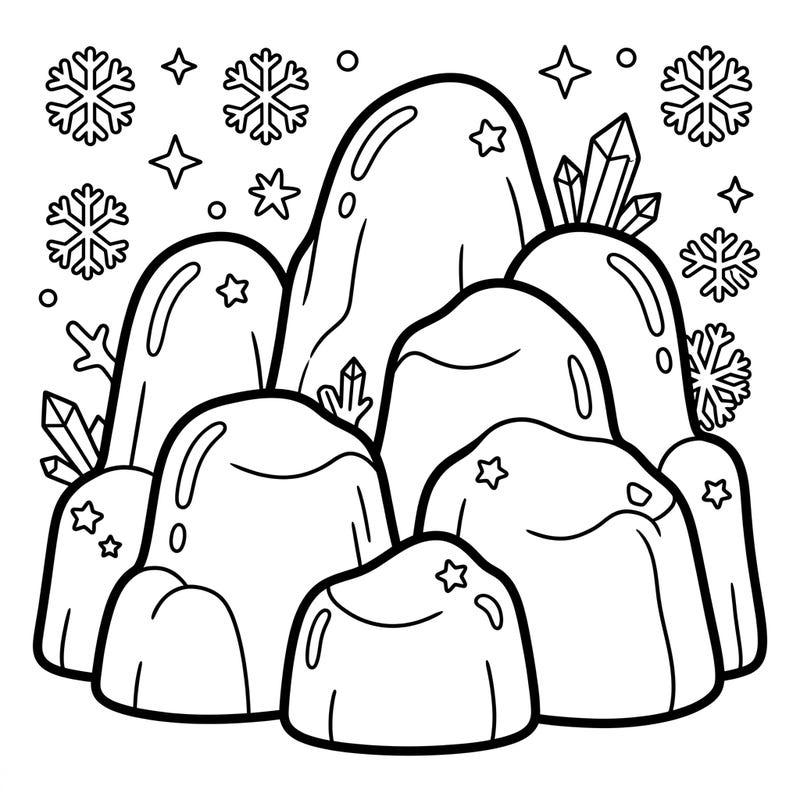 Embark on a delightful coloring journey with our Kawaii Seracs page, specially designed for toddlers. Its ultra-thick lines and adorable ice formations make it perfect for developing fine motor skills and sparking creativity.