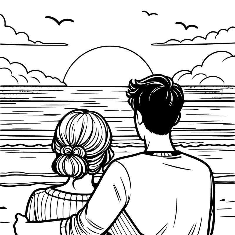 a couple watching the sunset at the beach