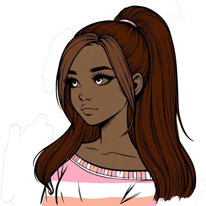 realistic girl with a high ponytail