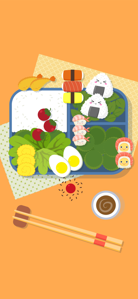 Sort It Right: Relax Puzzle - Una linda caja bento siendo organizada con sushi y verduras en un satisfactorio juego de puzzle