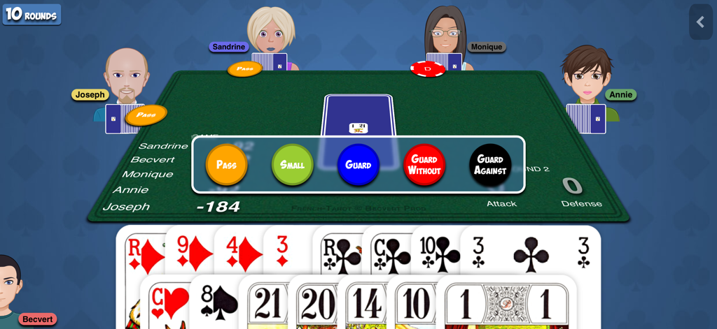 French-Tarot - Une table de cartes numérique pour le Tarot Français avec options d'enchères et joueurs