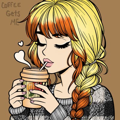 realistic girl drinking coffee