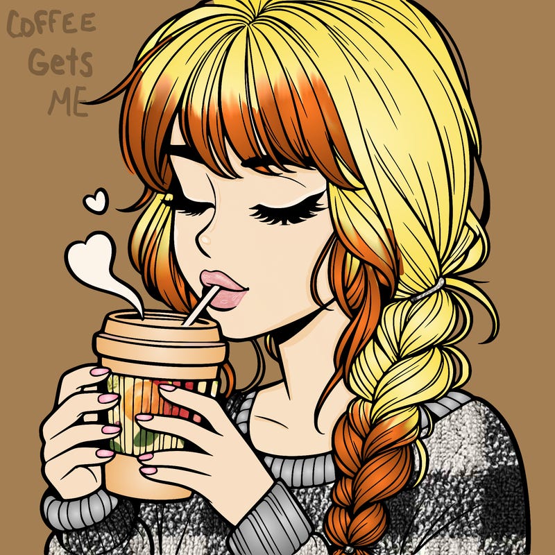realistic girl drinking coffee