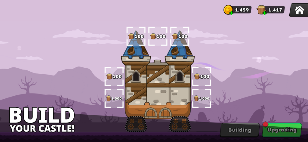 Castle Clashers! - Captura de tela de um jogo mobile do menu de personalização de castelo em Castle Clashers.