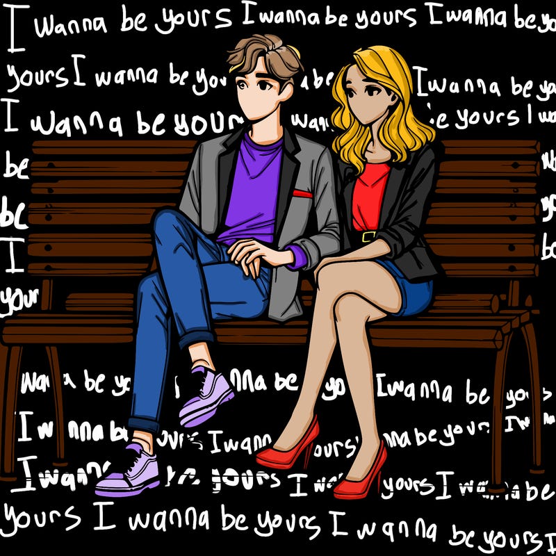 realistic man and woman sitting on a park bench