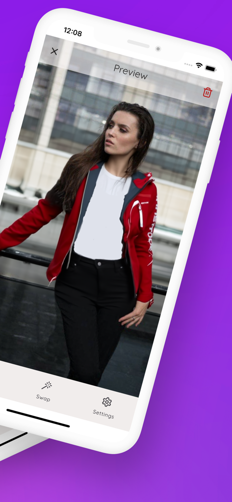 OutfitSwap: AI Clothes Changer - KI-Outfitwechsel-Vorschau-Oberfläche, die eine virtuelle Kleideranprobe zeigt