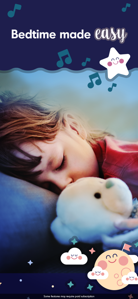 Un niño pequeño durmiendo pacíficamente con un osito de peluche y el texto "Hora de dormir fácil"