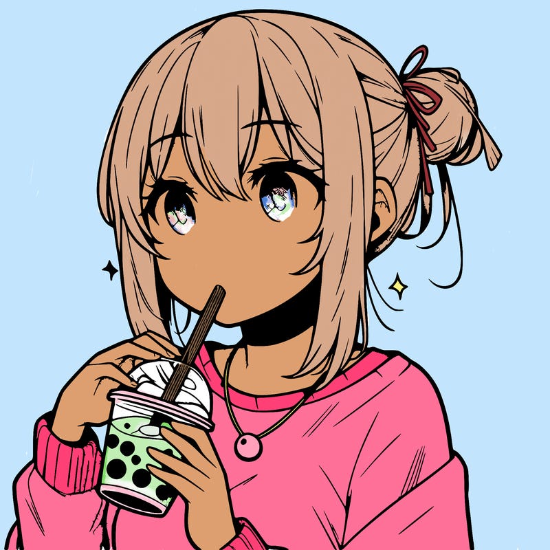 manga character drinking boba
