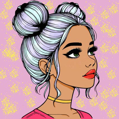 realistic girl with buns on the top of her head