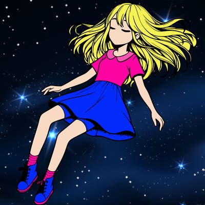 realistic girl floating