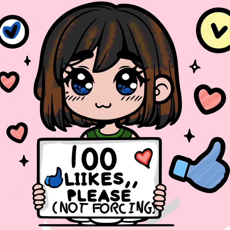 a girl with a sign saying 100 likes, please