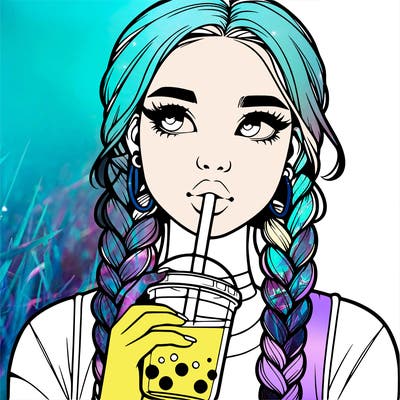 realistic girl with braided hair drinking boba