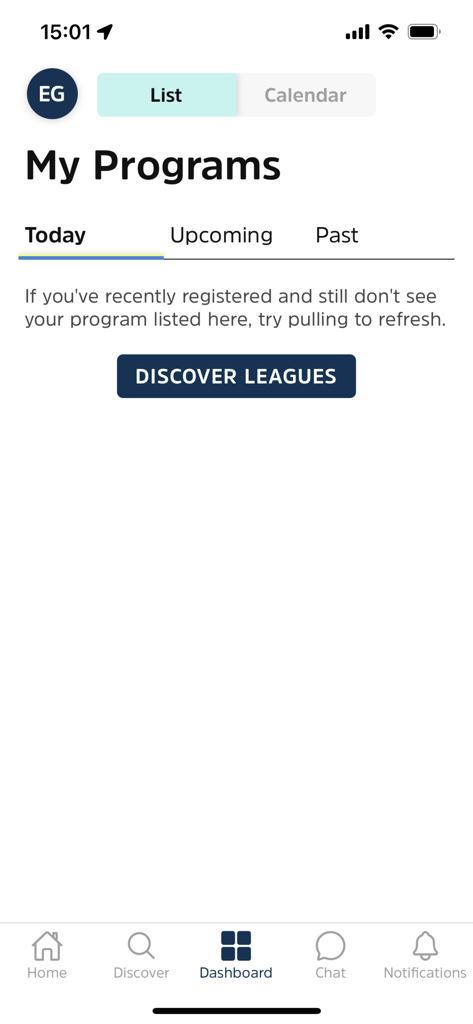 Volo Sports - Dashboard dell'app mobile per Volo Sports che mostra la sezione I Miei Programmi con opzioni per scoprire i campionati