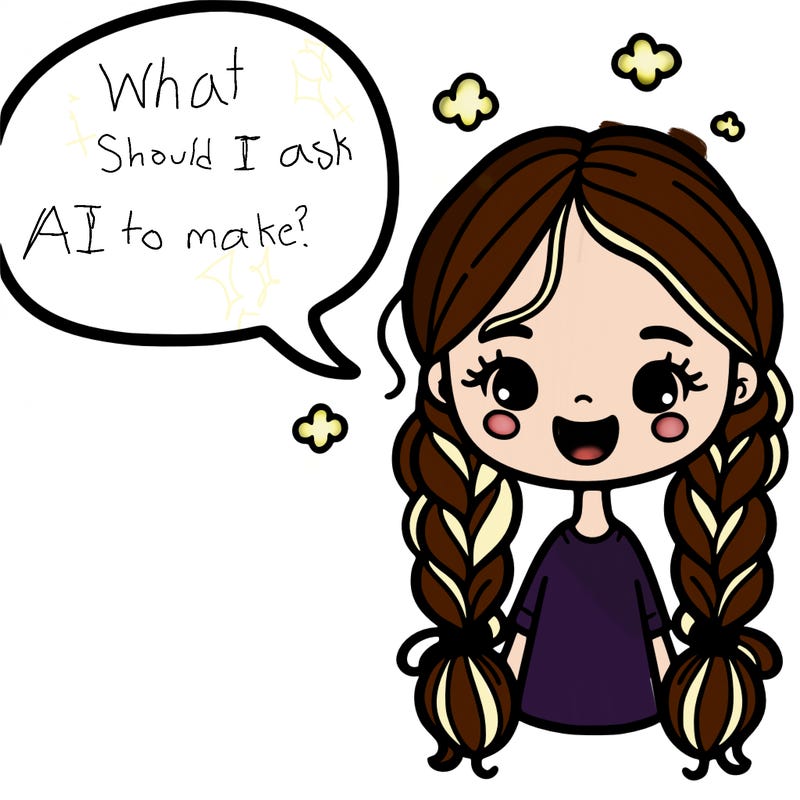 girl with bubble braids with a speech bubble