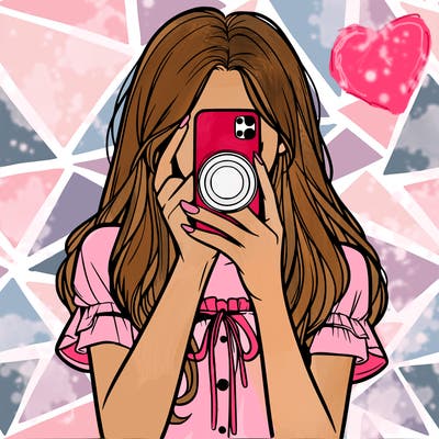 a realistic girl holding her phone taking pictures