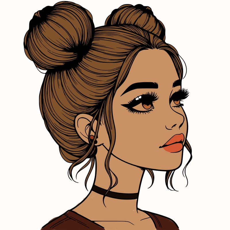 realistic girl with buns on the top of her head