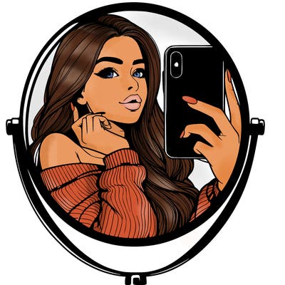realistic girl taking mirror selfie beautiful