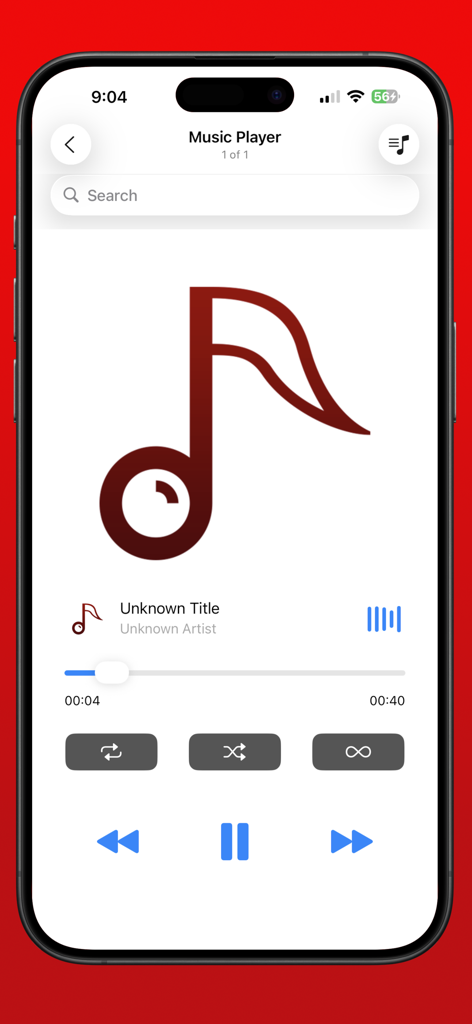 Private Browser Fast, eBrowser - Music player interface within eBrowser app showing audio playback controls
