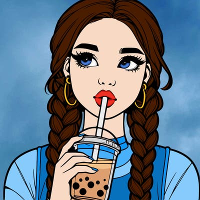 realistic girl with braided hair drinking boba