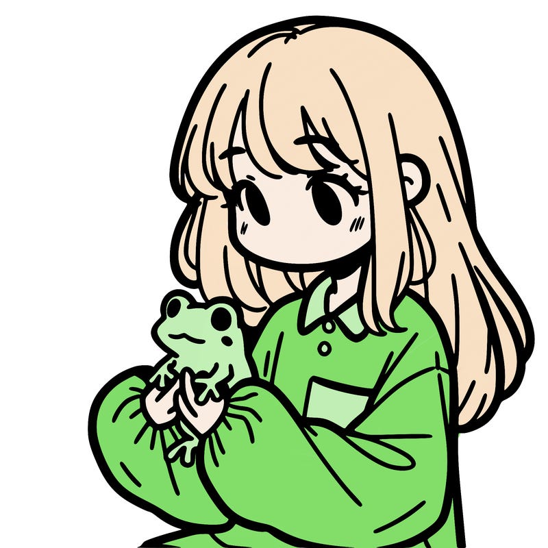 girl with long hair and a oversized shirt. and she is holding a frog
