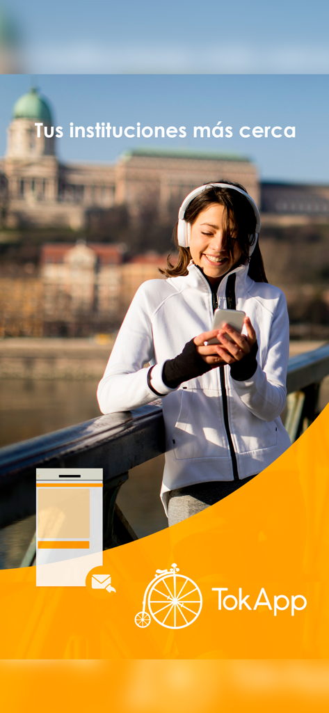 TokApp - A woman using the TokApp mobile application on her phone to connect with local institutions