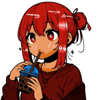 manga character drinking boba