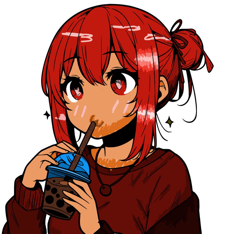 manga character drinking boba