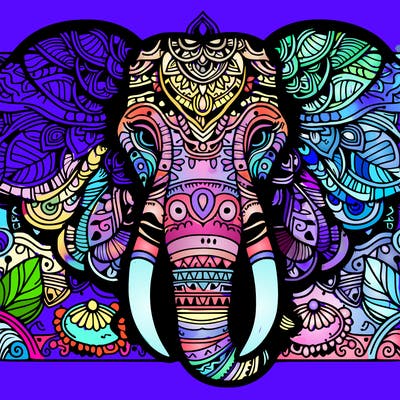 detailed mandala elephant head for adult coloring book