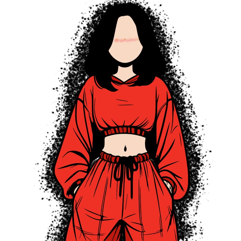 realistic girl faceless with baggy pants and a crop top