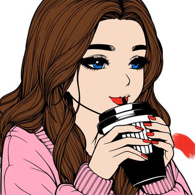 realistic girl drinking coffee
