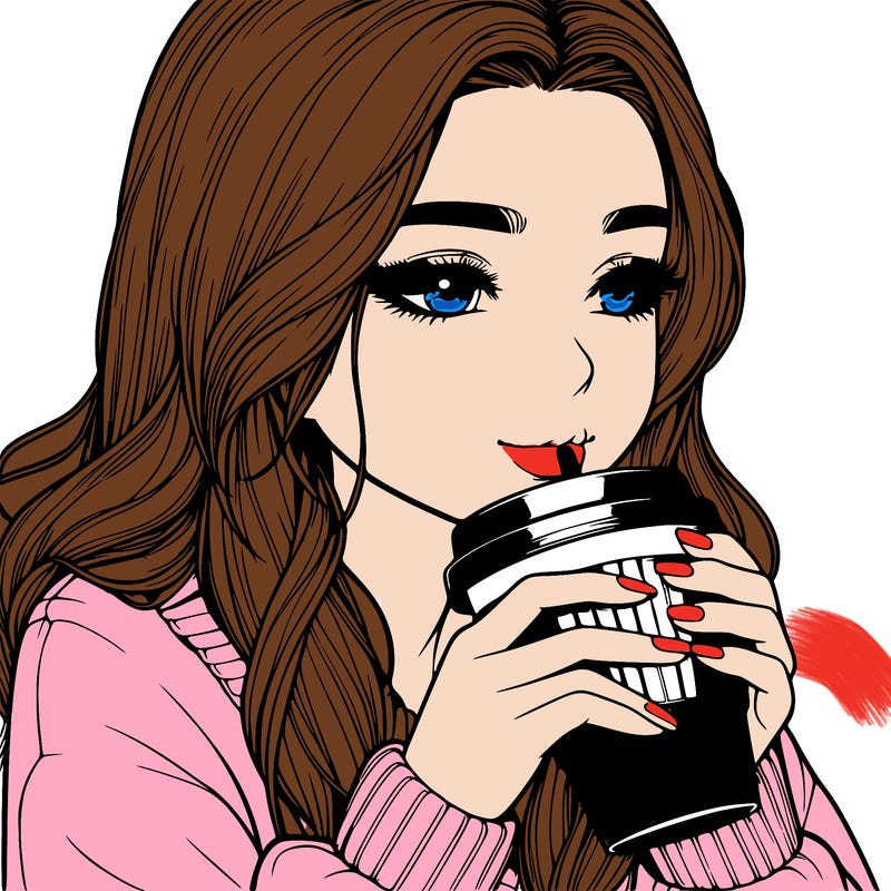 realistic girl drinking coffee