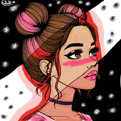 realistic girl with buns on the top of her head