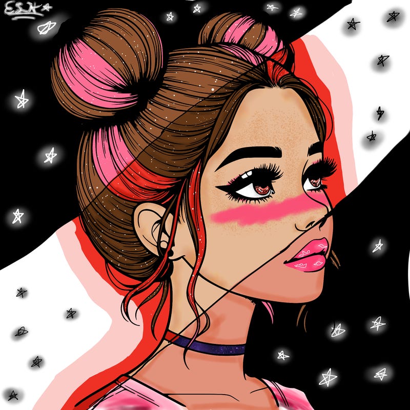 realistic girl with buns on the top of her head